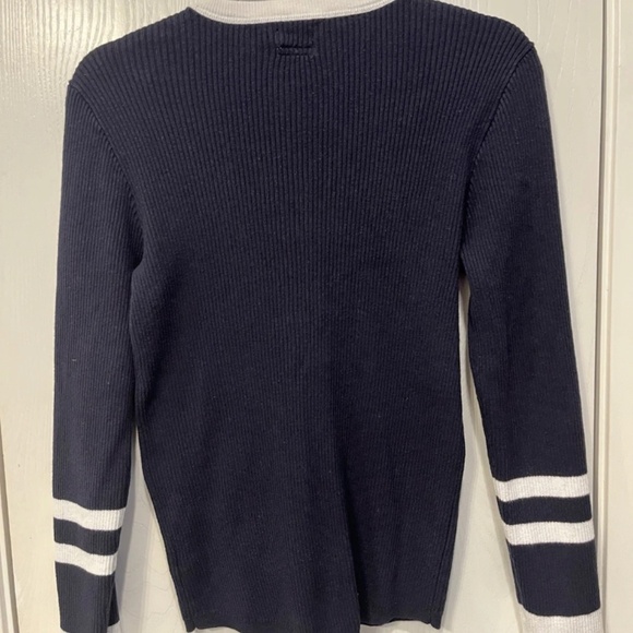 Faherty Mikki Organic Cotton-Cashmere Henley Sweater M Navy Coastal Colorblock - Picture 5 of 5